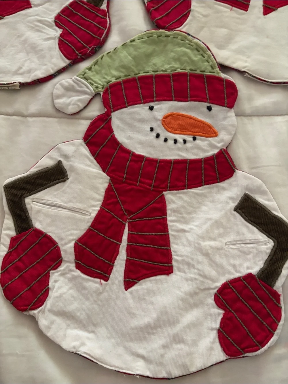 Pottery Barn Kids Snowman Placemats with utensil holders - Set Of 3 Christmas